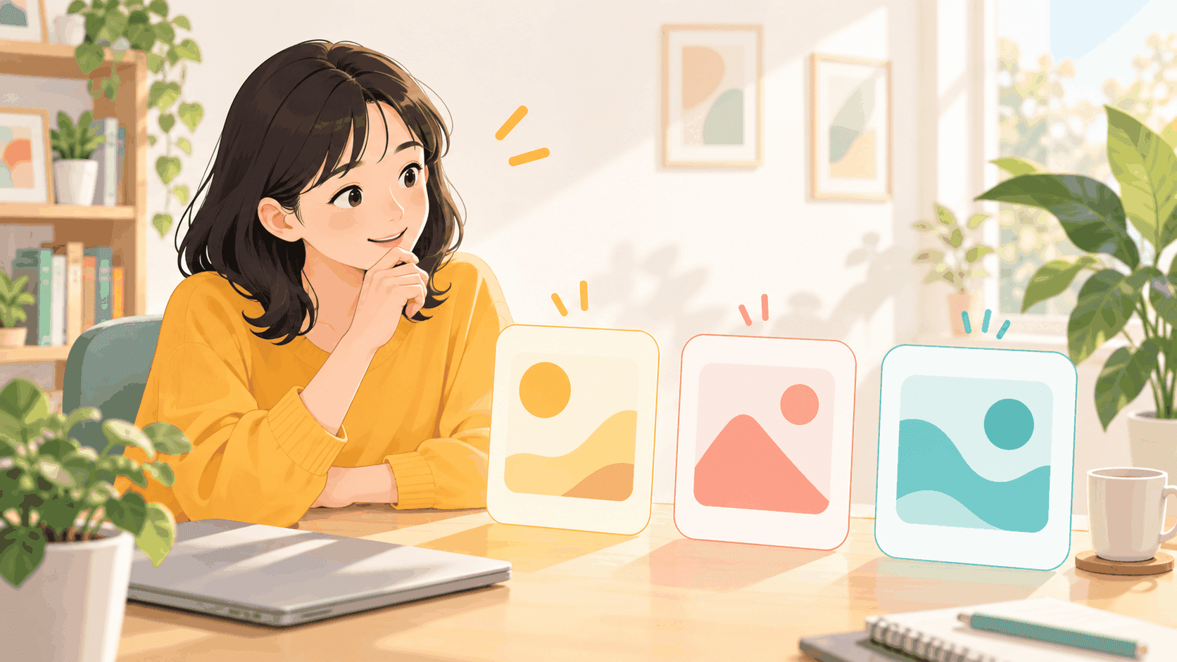 日本人成人学習者が異なる形のカードを並べ、同じ依頼でも結果が揺れることに気づく場面