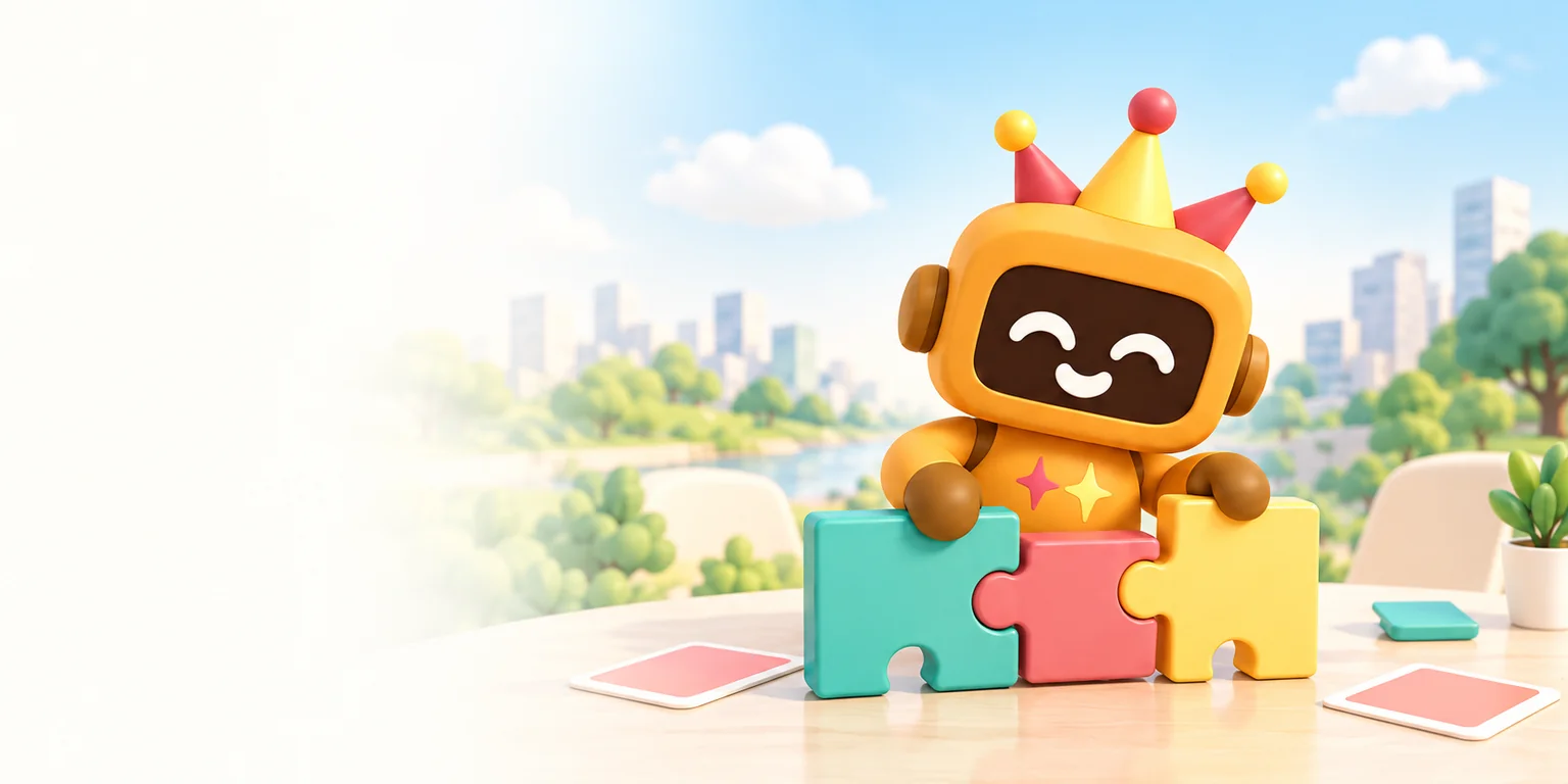三つ又の帽子のCUBIがパズルを組み合わせ、楽しく試すきっかけをつくる