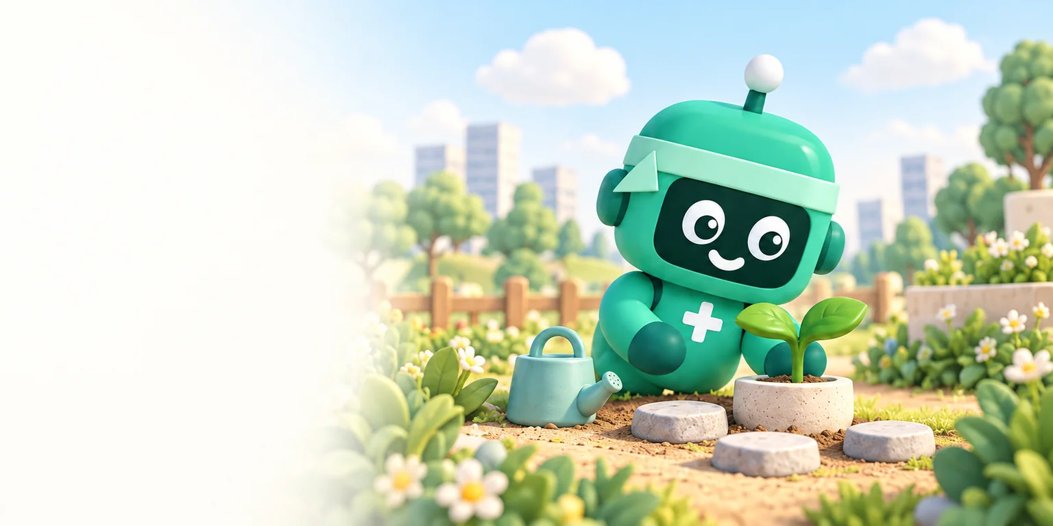 ミント色のCUBIが小さな芽を支え、育ち続けるための足場を整える